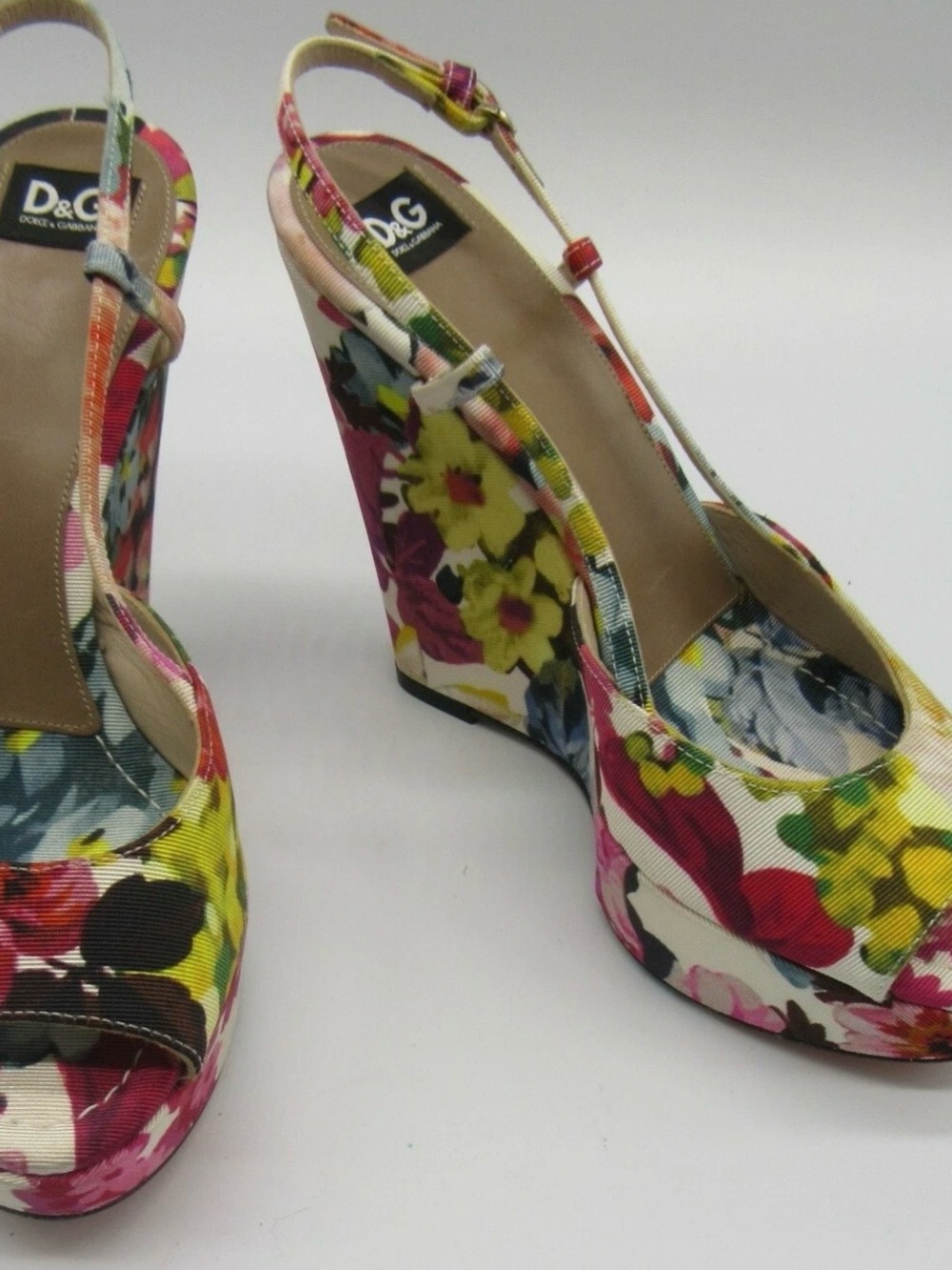D&G Floral Multicolor Platform Wedge Slingbacks